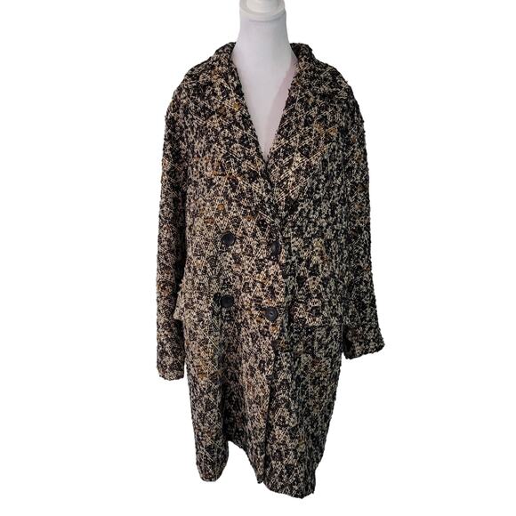 Zara Size S Tweed Double Breasted Wool Blend Marled Brown Black Jacket - Picture 1 of 11